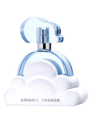 Ariana Grande Cloud bottle with ribbon and soft holiday light